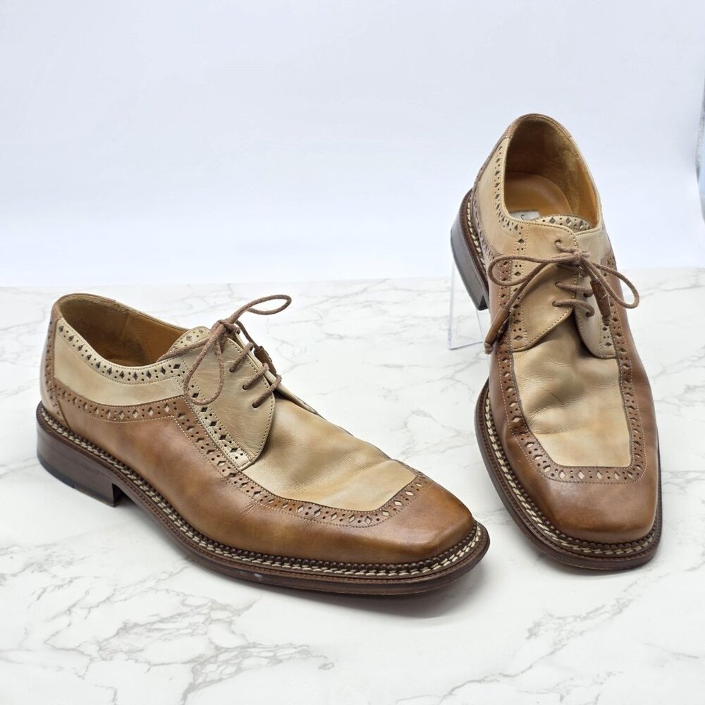 Mezlan Costa Wingtip Oxford Dress Shoes Mens 11.5 Brown Two Tone Leather Brogue